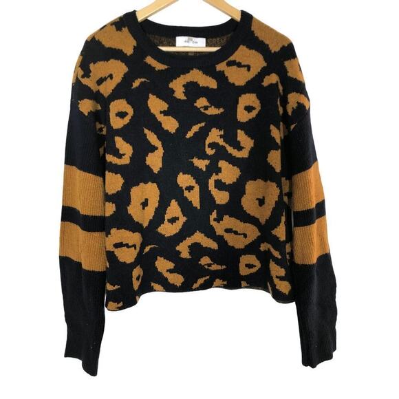 John & Jenn Finn Sweater Leopard Varsity Black Brown M - Picture 6 of 12
